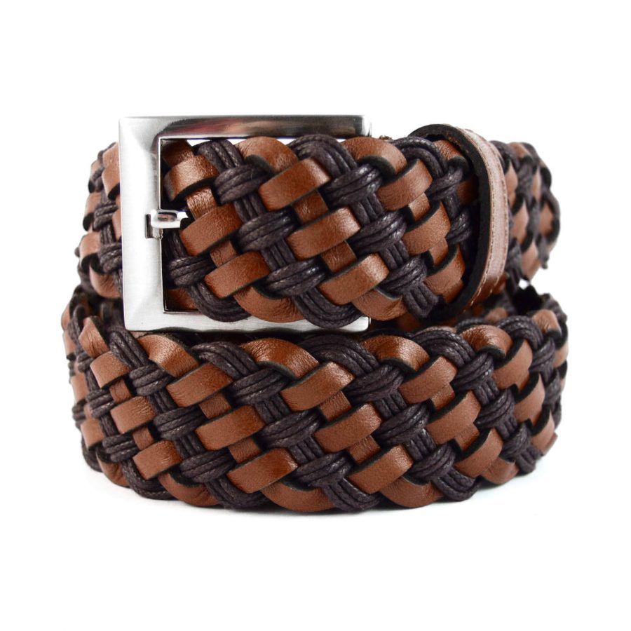 woven mens comfort belt brown leather 351062 1