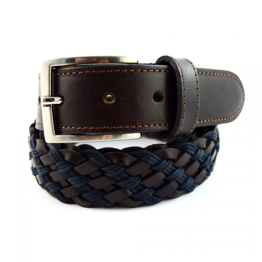 woven youth belt brown blue leather 351015 1