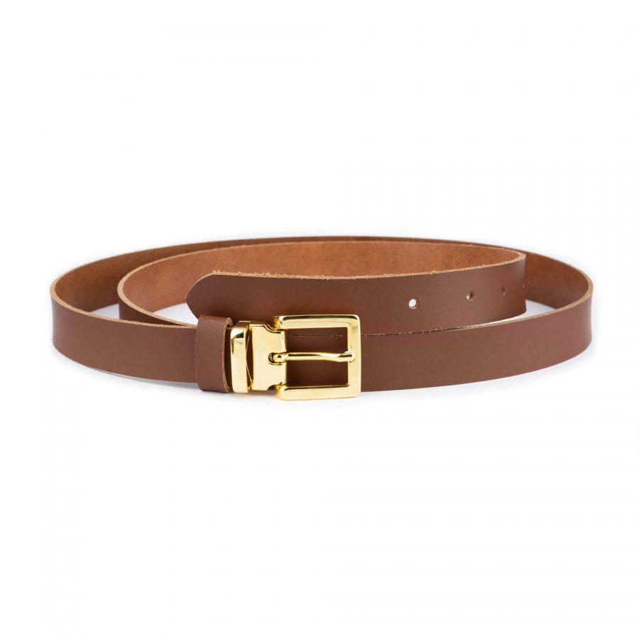 1 inch brown leather belt with gold buckle 1 TANSMO25GOLLDR