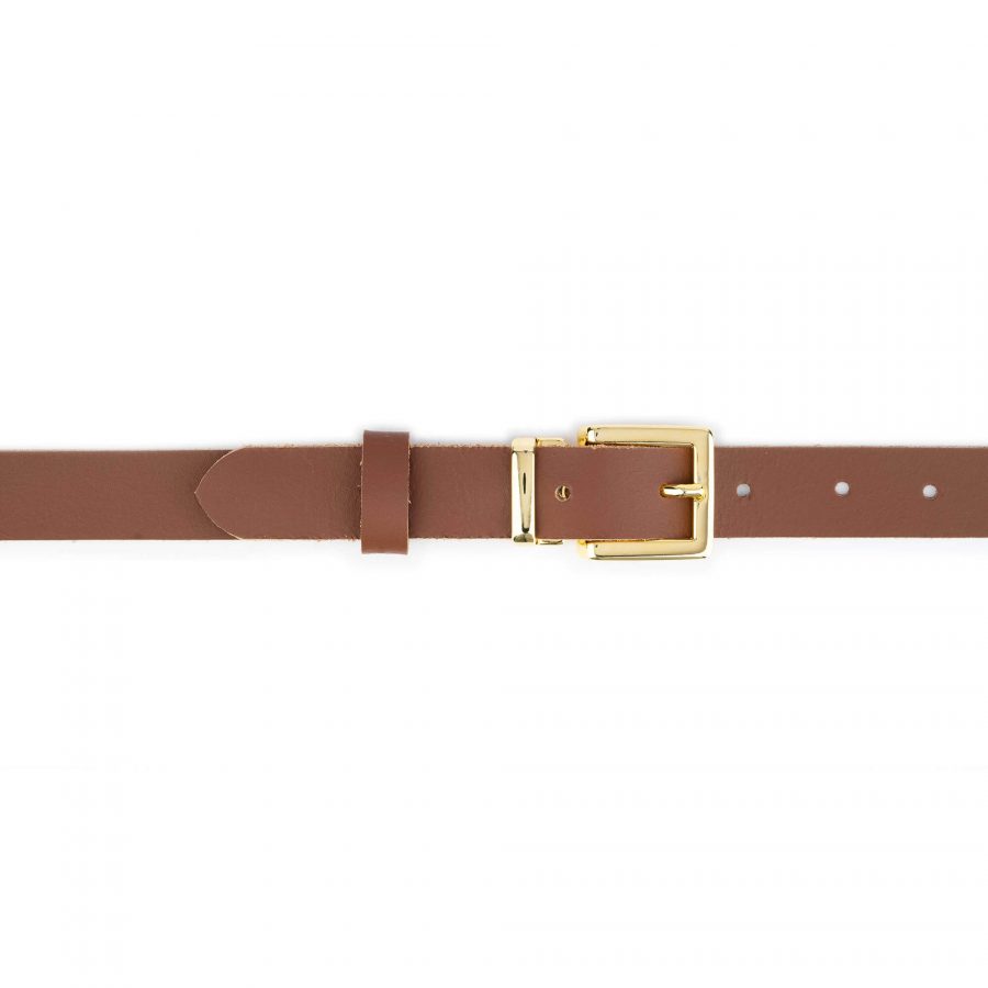 1 inch brown leather belt with gold buckle 2