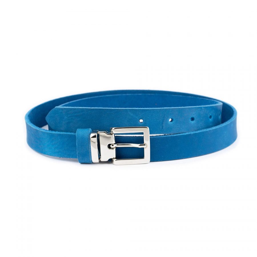 azure soft leather belt with nickel silver square buckle 1 AZUSOF25SILLDR