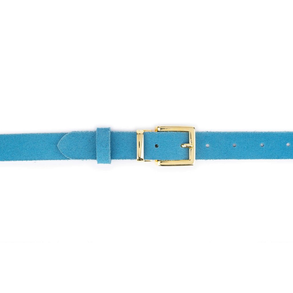 Buy Azure Suede Belt With Gold Buckle - LeatherBeltsOnline.com