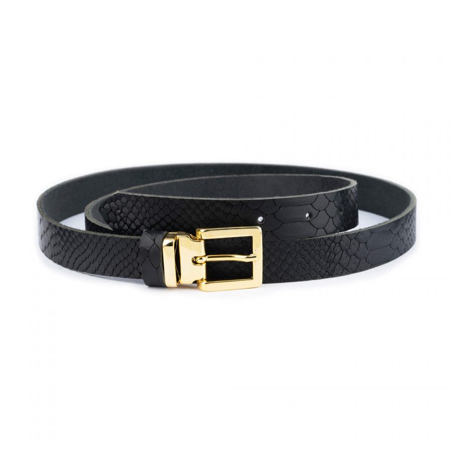 black snakeskin embossed belt with gold buckle 2 5 cm 1 BLASNA25GOLLDR