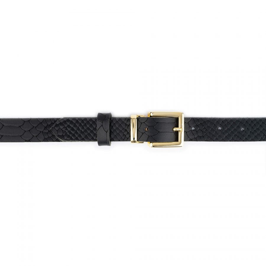 black snakeskin embossed belt with gold buckle 2 5 cm 2