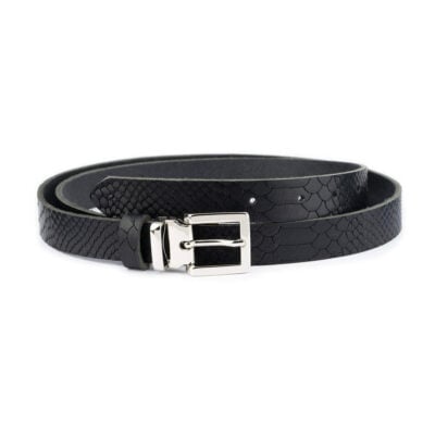 black snakeskin embossed belt with silver buckle 2 5 cm 1 BLASNA25SILLDR