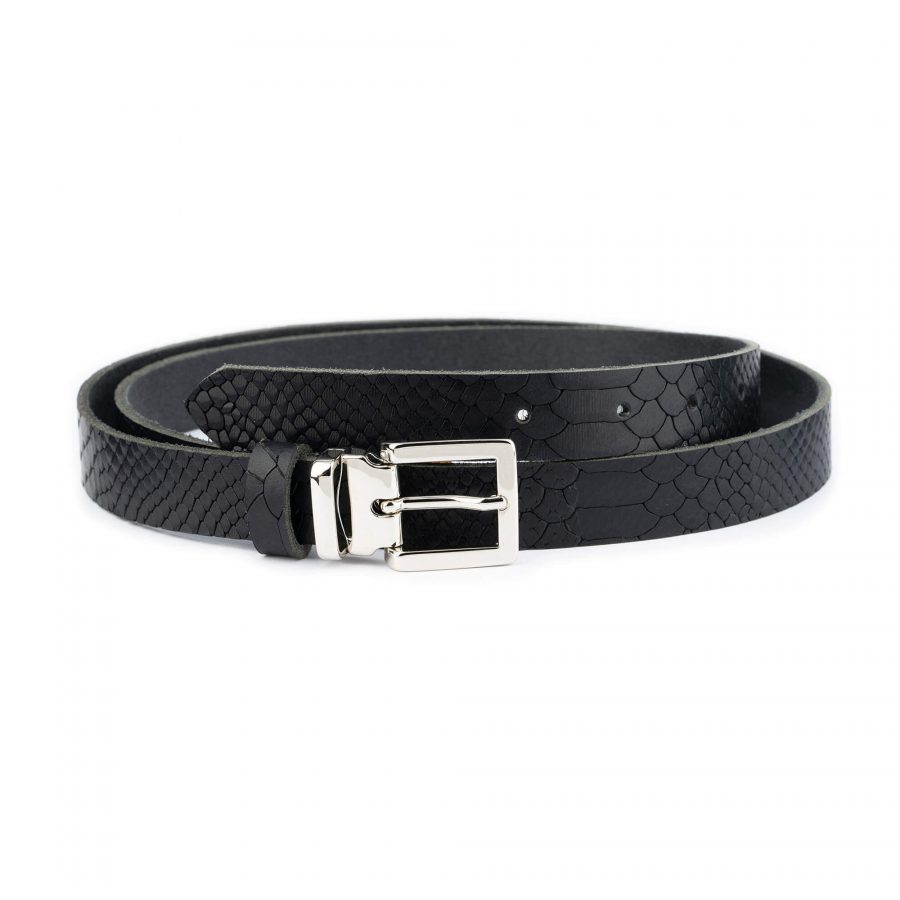 Buy Black Snakeskin Embossed Belt With Silver Buckle 2.5 Cm ...