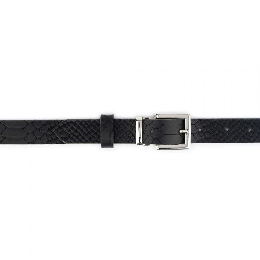 black snakeskin embossed belt with silver buckle 2 5 cm 2