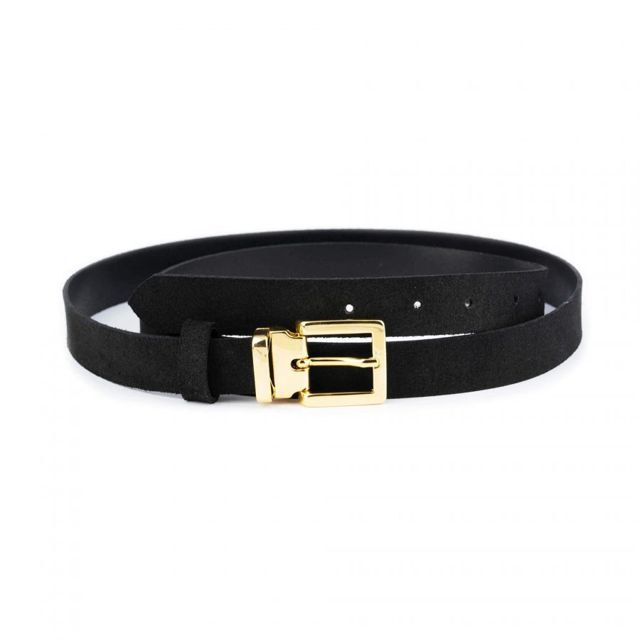 black suede belt with gold buckle 1 inch 1 BLASUE25GOLLDR