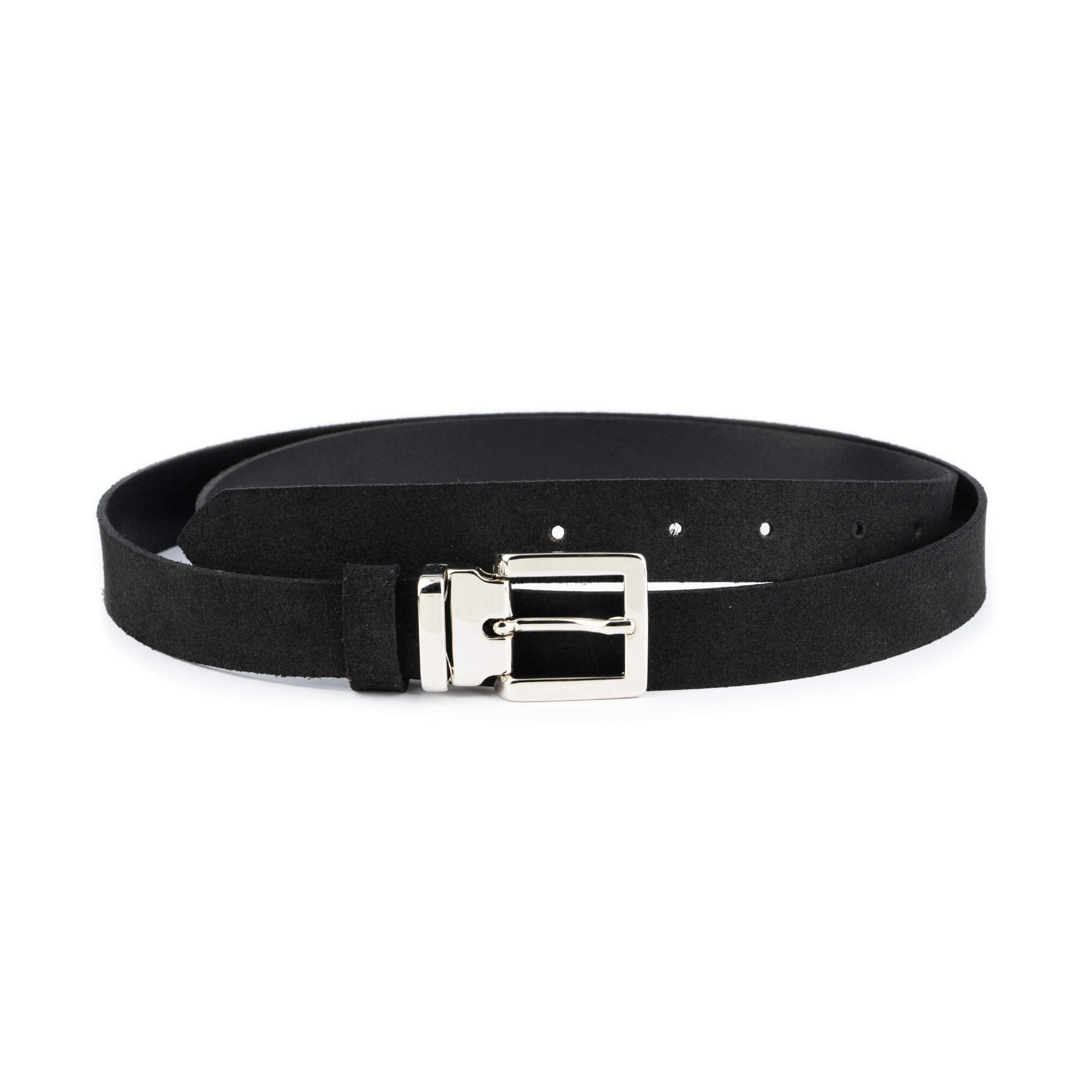 Buy Black Suede Belt With Silver Buckle 1 Inch - LeatherBeltsOnline.com