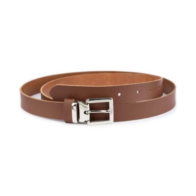 brown leather belt with metal buckle 1 TANSMO25SILLDR
