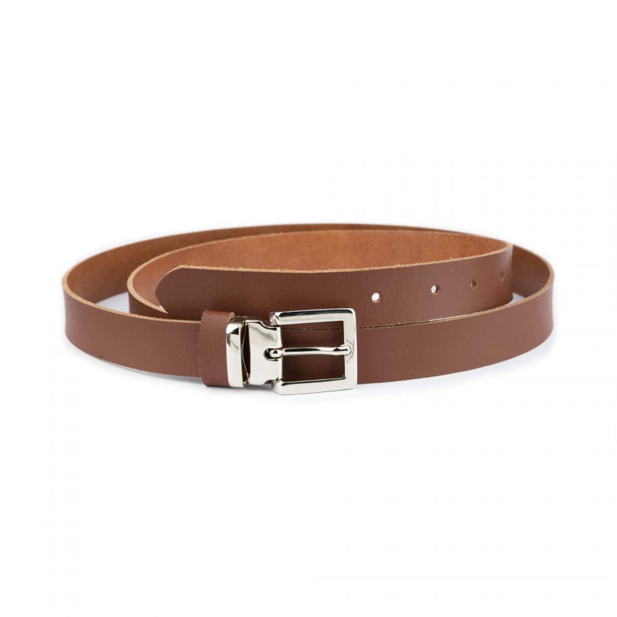 brown leather belt with metal buckle 1 TANSMO25SILLDR