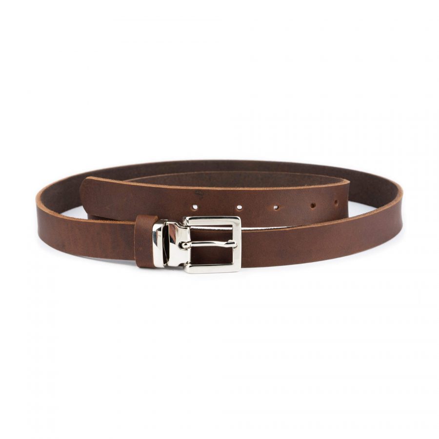 brown soft leather belt with nickel silver buckle 1 BROSOF25SILLDR