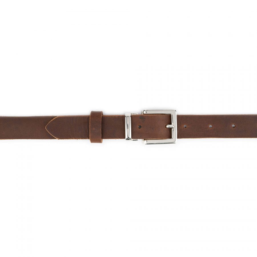 brown soft leather belt with nickel silver buckle 2