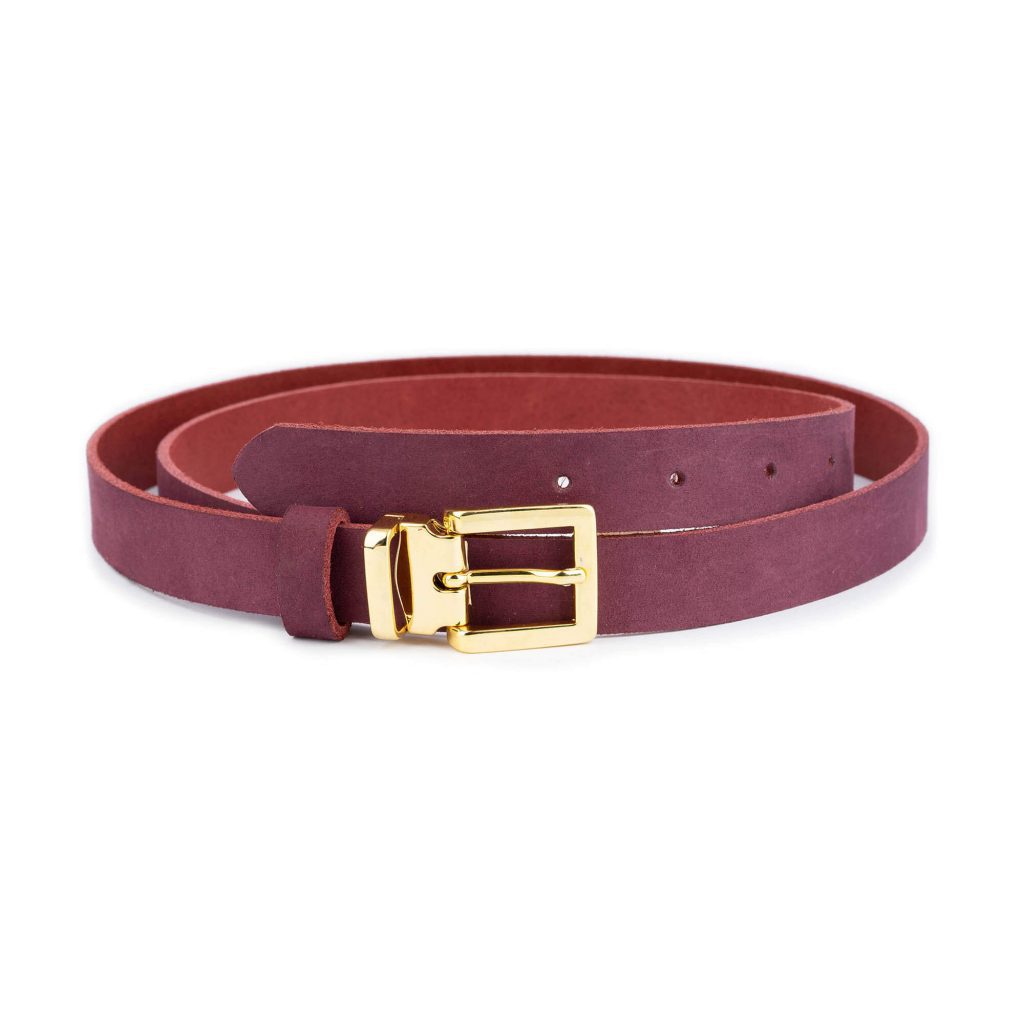 Buy Burgundy Soft Leather Belt With Gold Italian Buckle ...