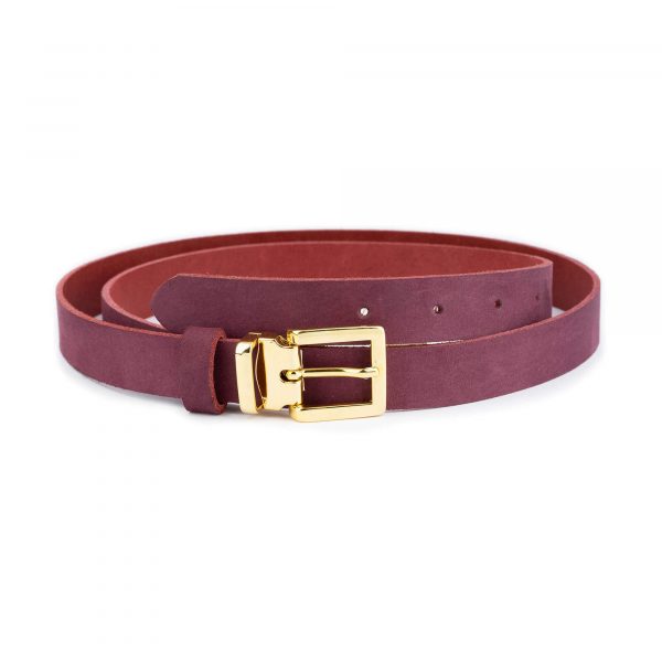 burgundy soft leather belt with gold italian buckle 1 BURSOF25GOLLDR