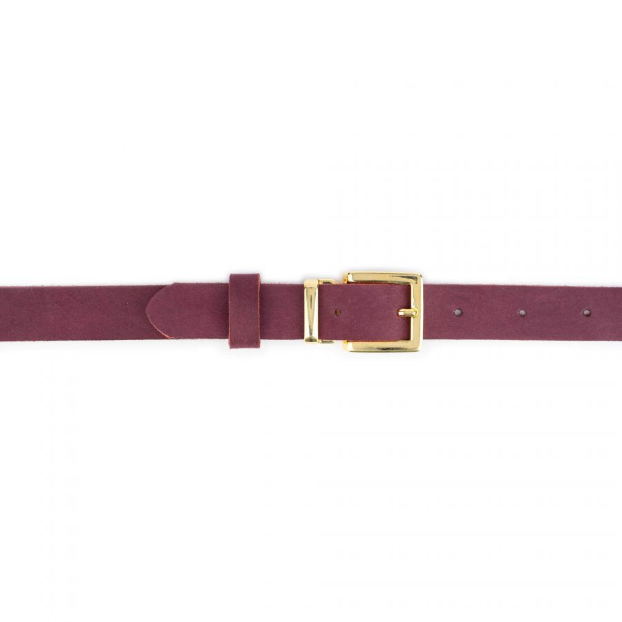 burgundy soft leather belt with gold italian buckle 2