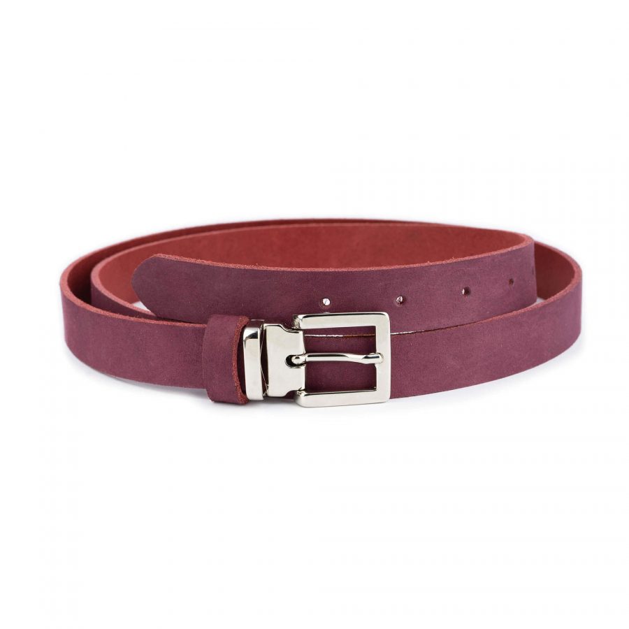 burgundy soft leather belt with silver square buckle 1 BURSOF25SILLDR