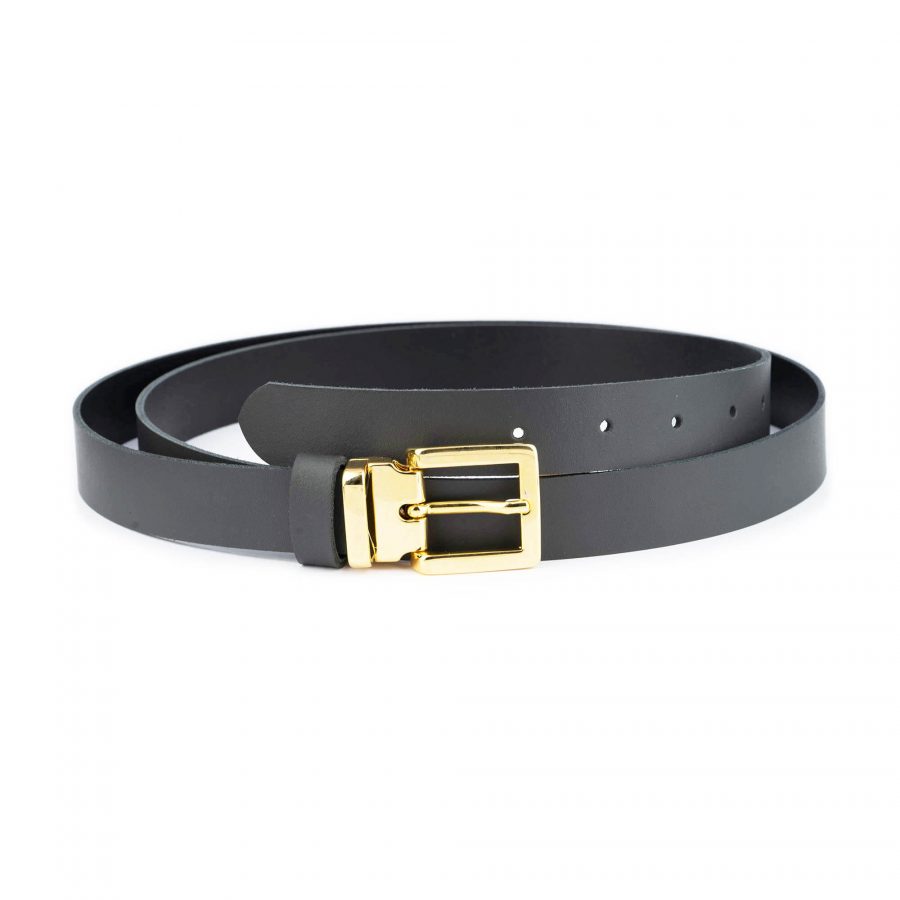 dark gray leather belt with gold italian buckle 1 GRASMO25GOLLDR