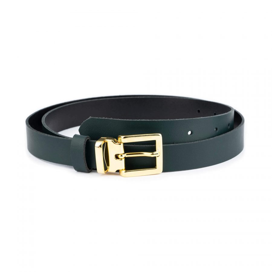 forest green leather belt with gold buckle 1 FORGRE25GOLLDR