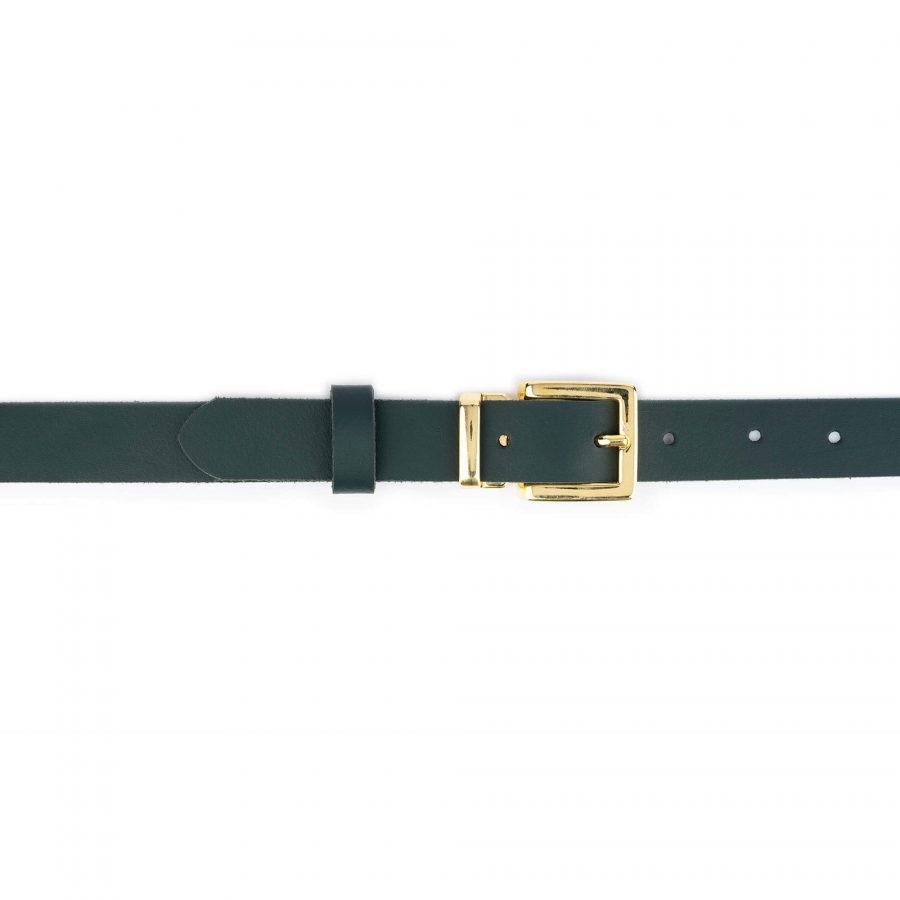 forest green leather belt with gold buckle 2