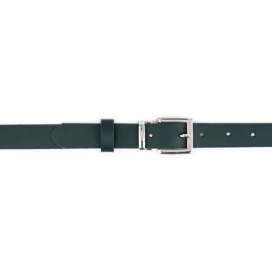 forest green leather belt with silver buckle 2