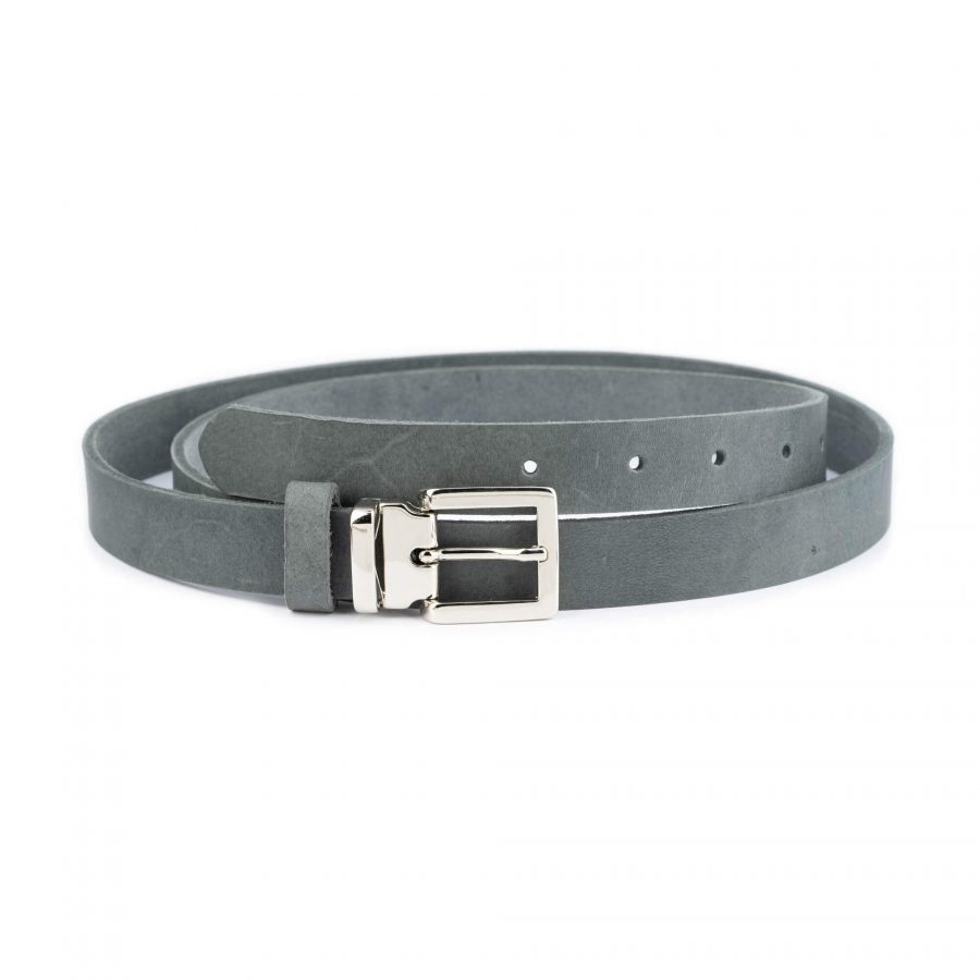 gray soft leather belt with square silver buckle 1 GRASOF25SILLDR