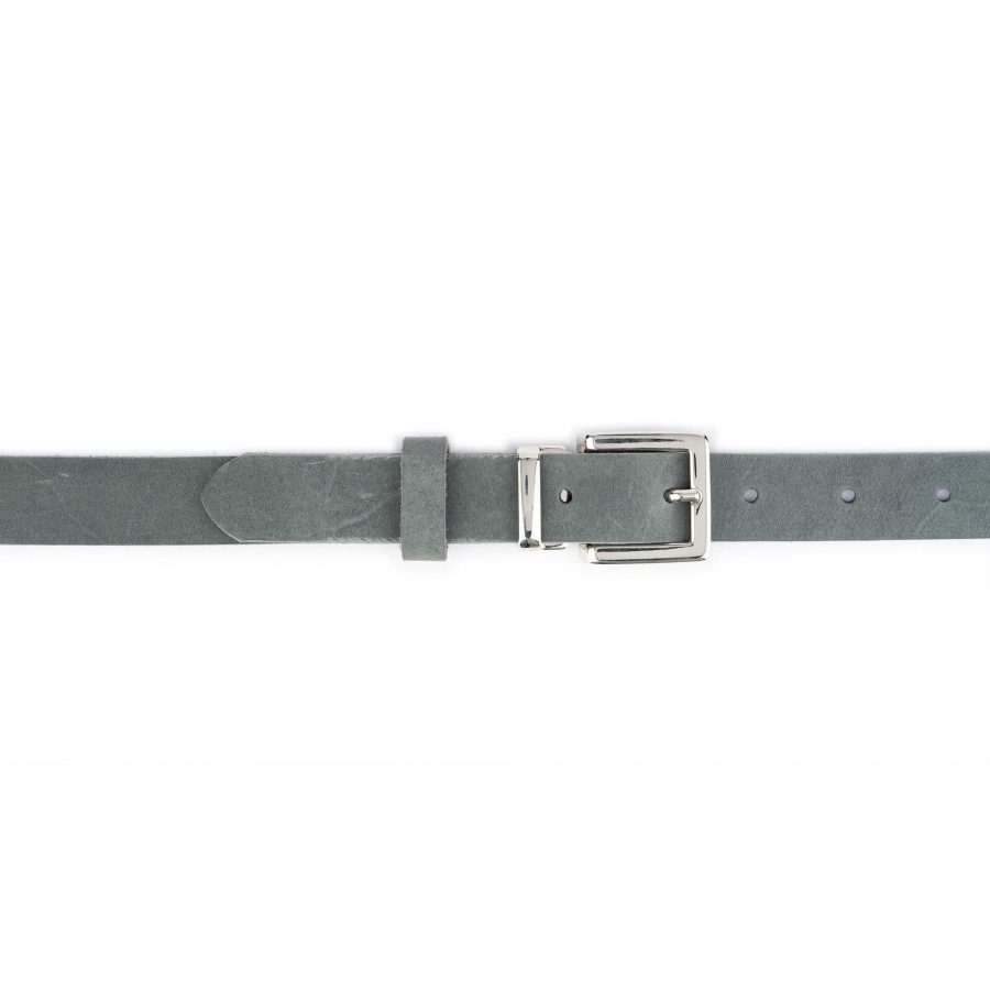 gray soft leather belt with square silver buckle 2