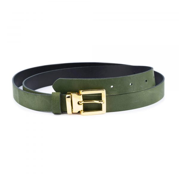 green leather belt with gold italian buckle 2 5 cm 1 GRESMO25GOLLDR