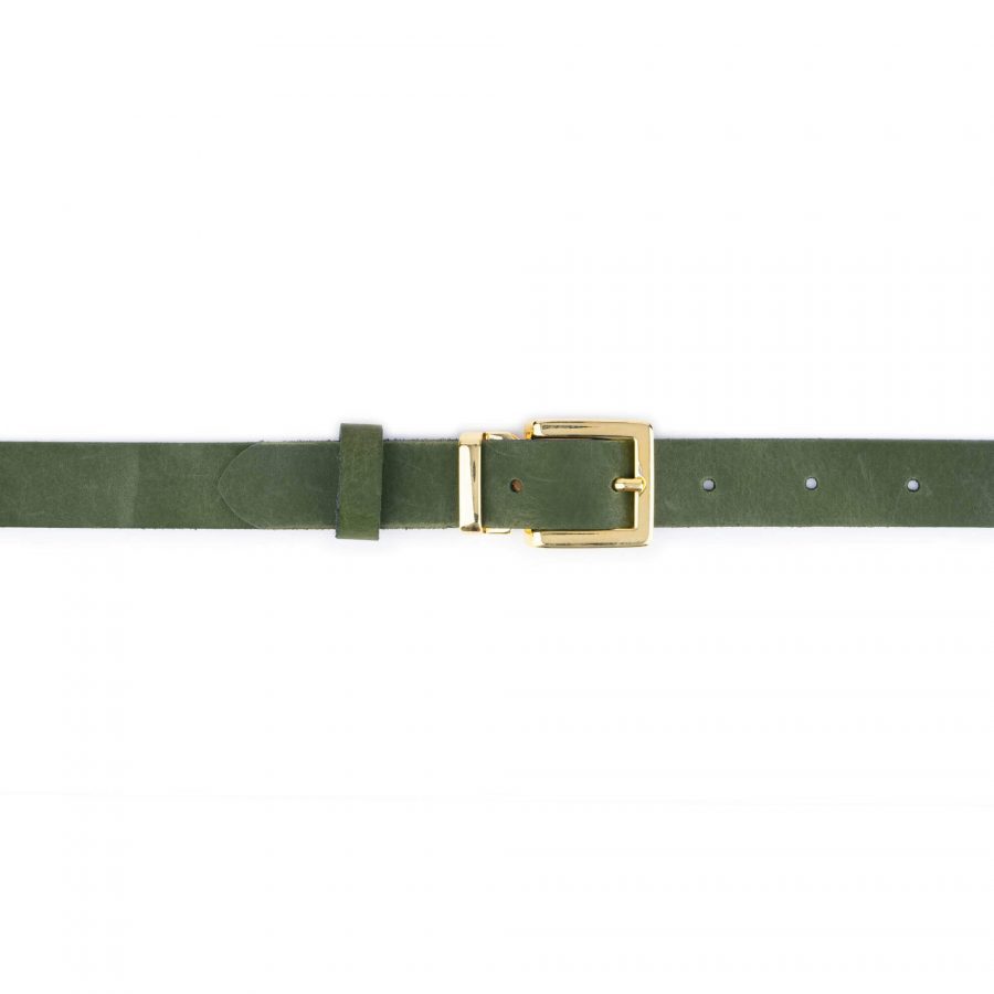 green leather belt with gold italian buckle 2 5 cm 2