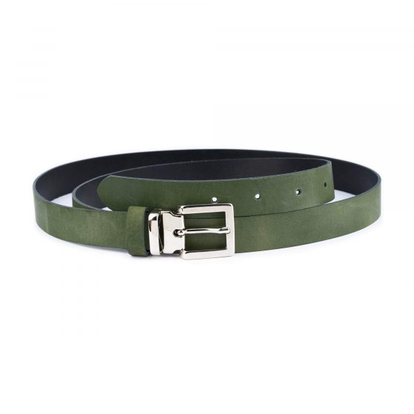 green leather belt with silver buckle 2 5 cm 1 GRESMO25SILLDR