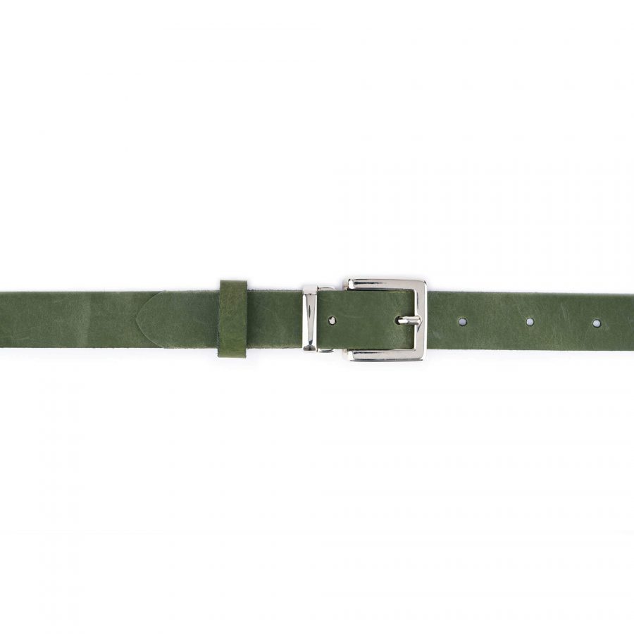 green leather belt with silver buckle 2 5 cm 2