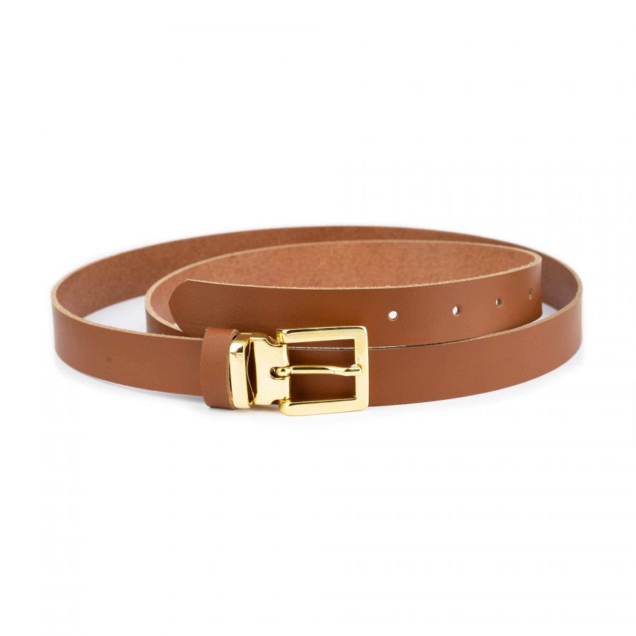 light tan leather belt with gold italian buckle 1 LIGTAN25GOLLDR