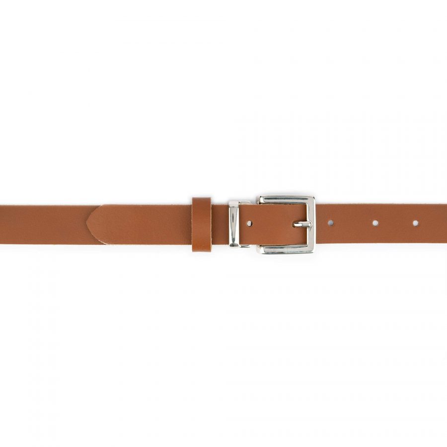 light tan mens leather belt with nickel silver buckle 2
