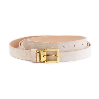 natural color suede leather belt with gold buckle 1 NATSUE25GOLLDR