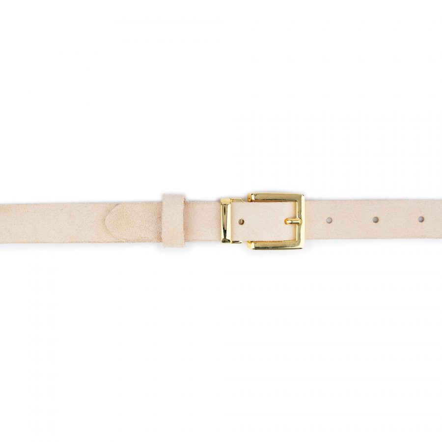natural color suede leather belt with gold buckle 2