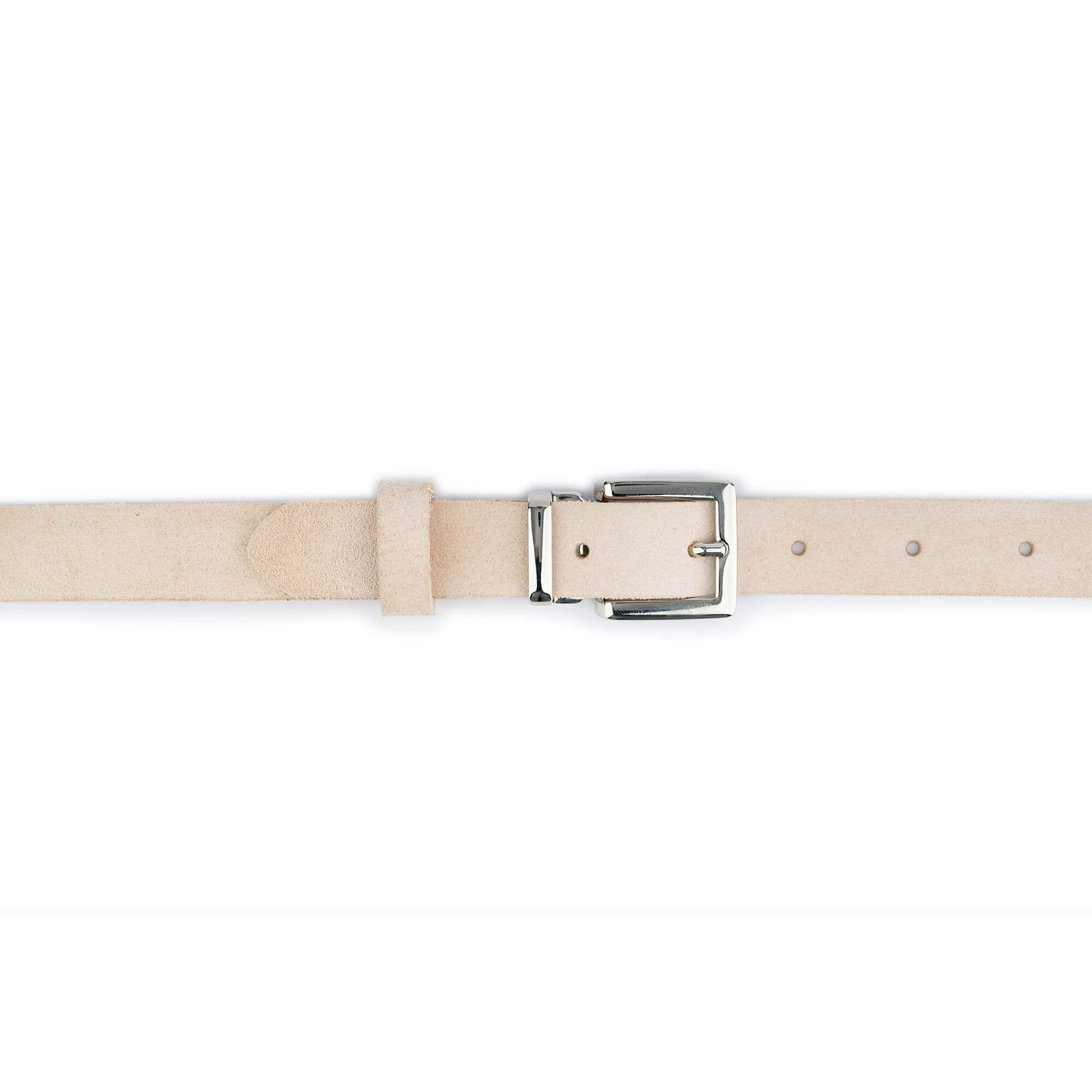 Natural Color Suede Leather Belt With Silver Buckle