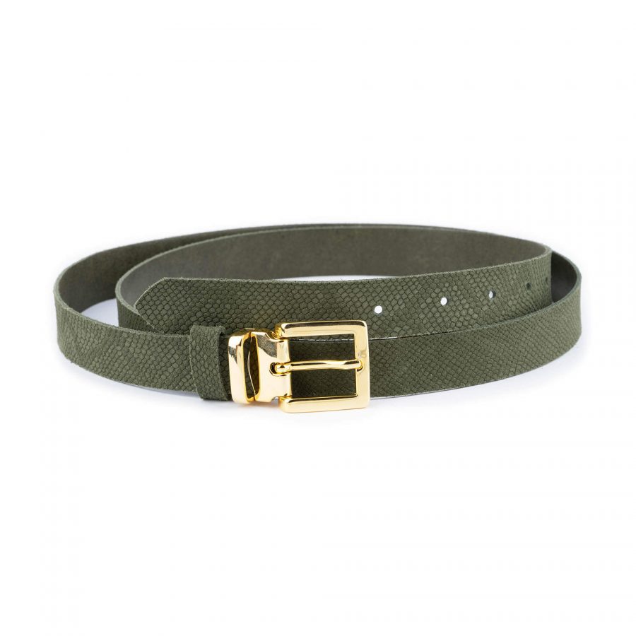 olive green snakeskin emboss belt with golden buckle 1 OLISNA25GOLLDR