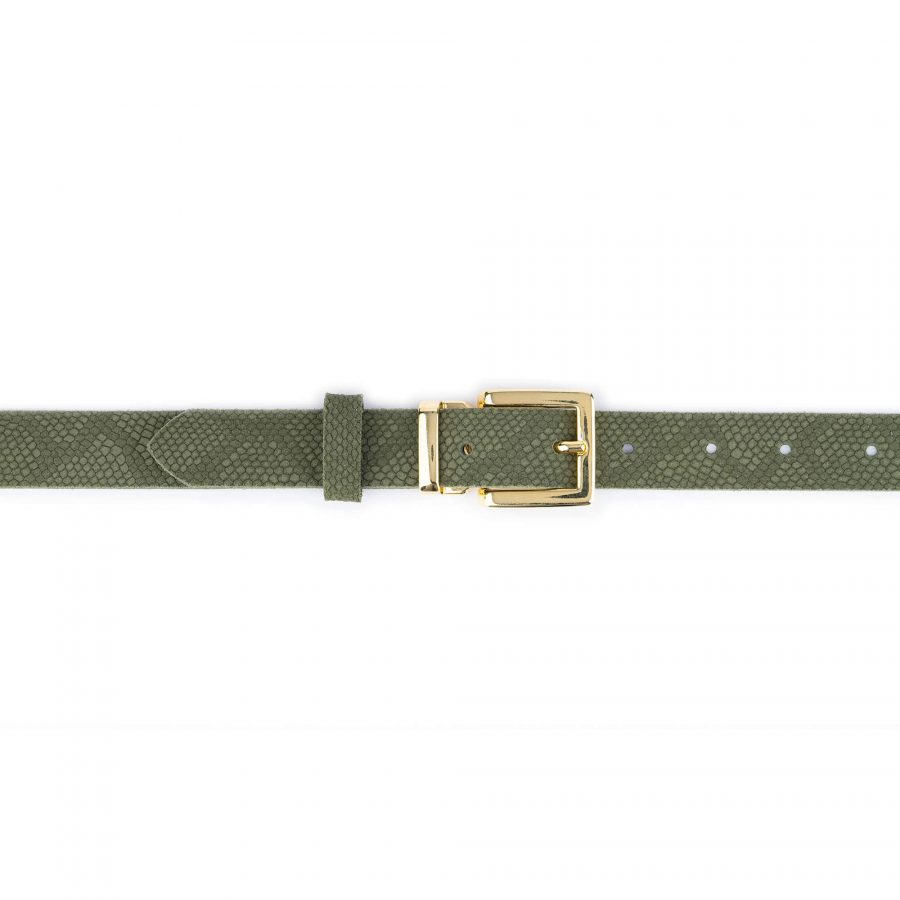 olive green snakeskin emboss belt with golden buckle 2