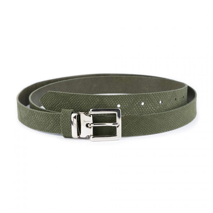 olive green snakeskin emboss belt with square buckle 1 OLISNA25SILLDR