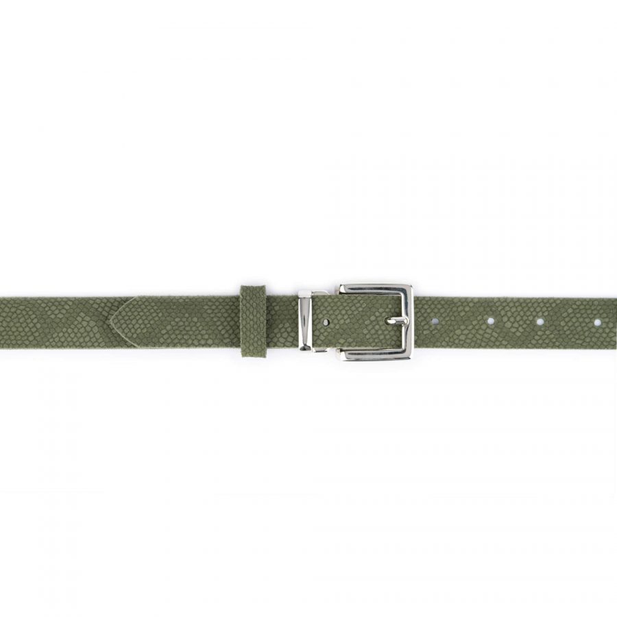olive green snakeskin emboss belt with square buckle 2
