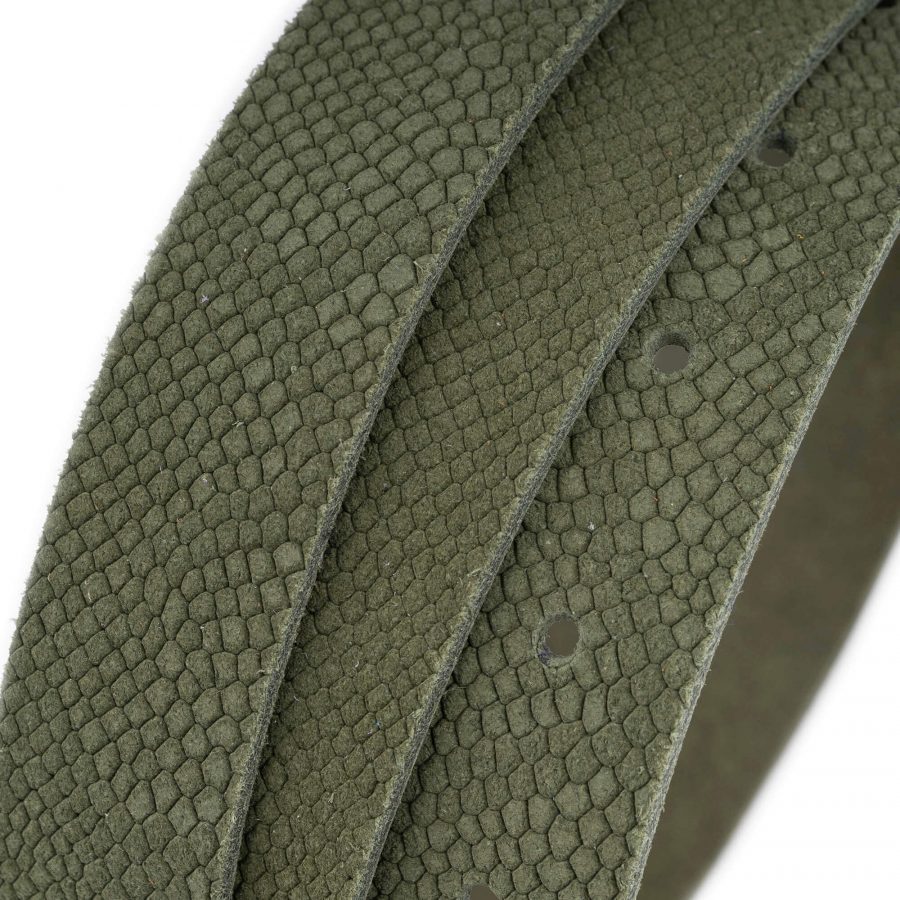 olive green snakeskin emboss belt with square buckle 5