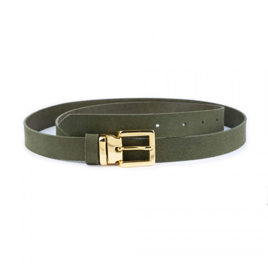 olive green suede leather belt with gold buckle 1 OLISUE25GOLLDR