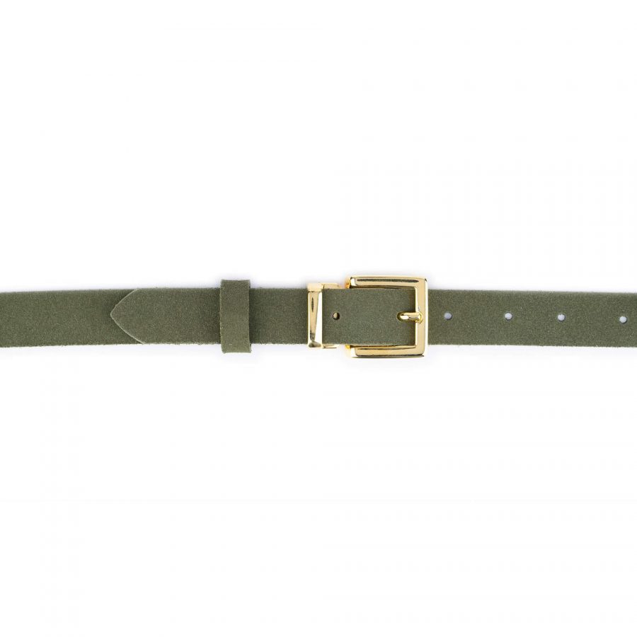 olive green suede leather belt with gold buckle 2