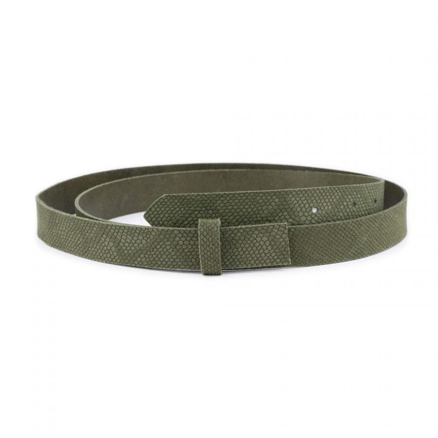 olive green suede snake print belt strap without buckle 1 OLISNA25LDR