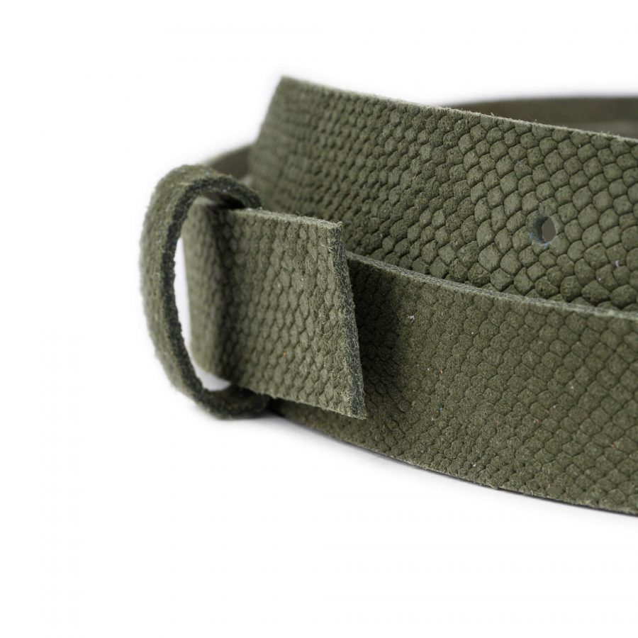 olive green suede snake print belt strap without buckle 2
