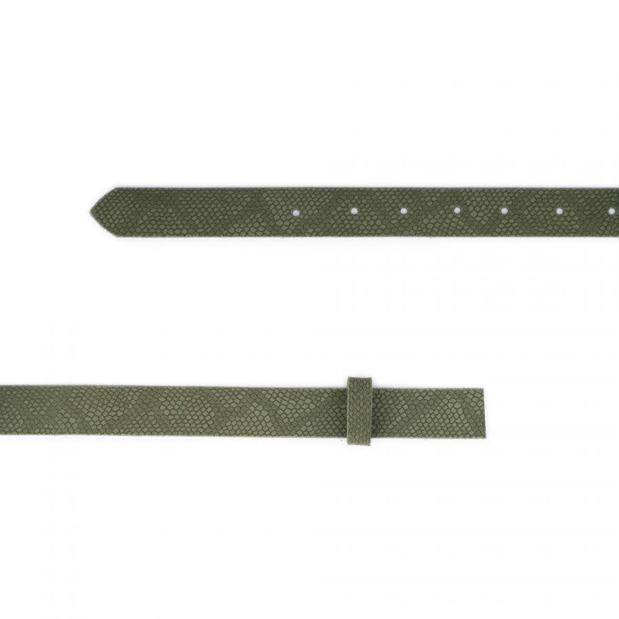 olive green suede snake print belt strap without buckle 3