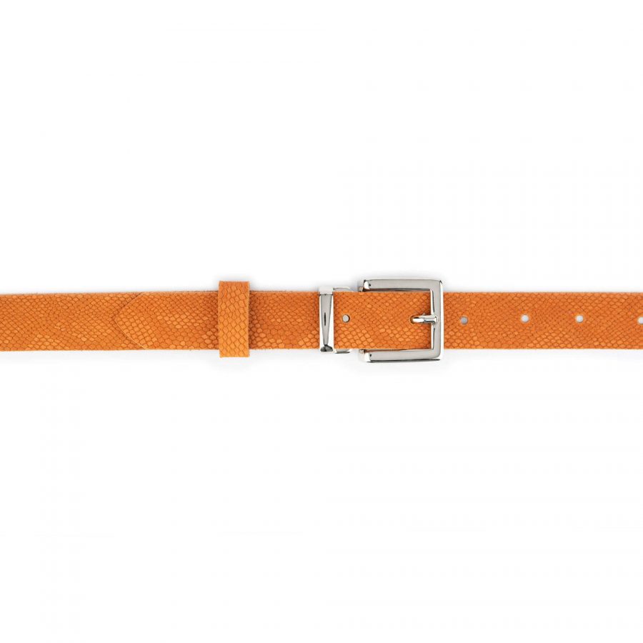 orange snakeskin suede embossed belt with clasp buckle 2