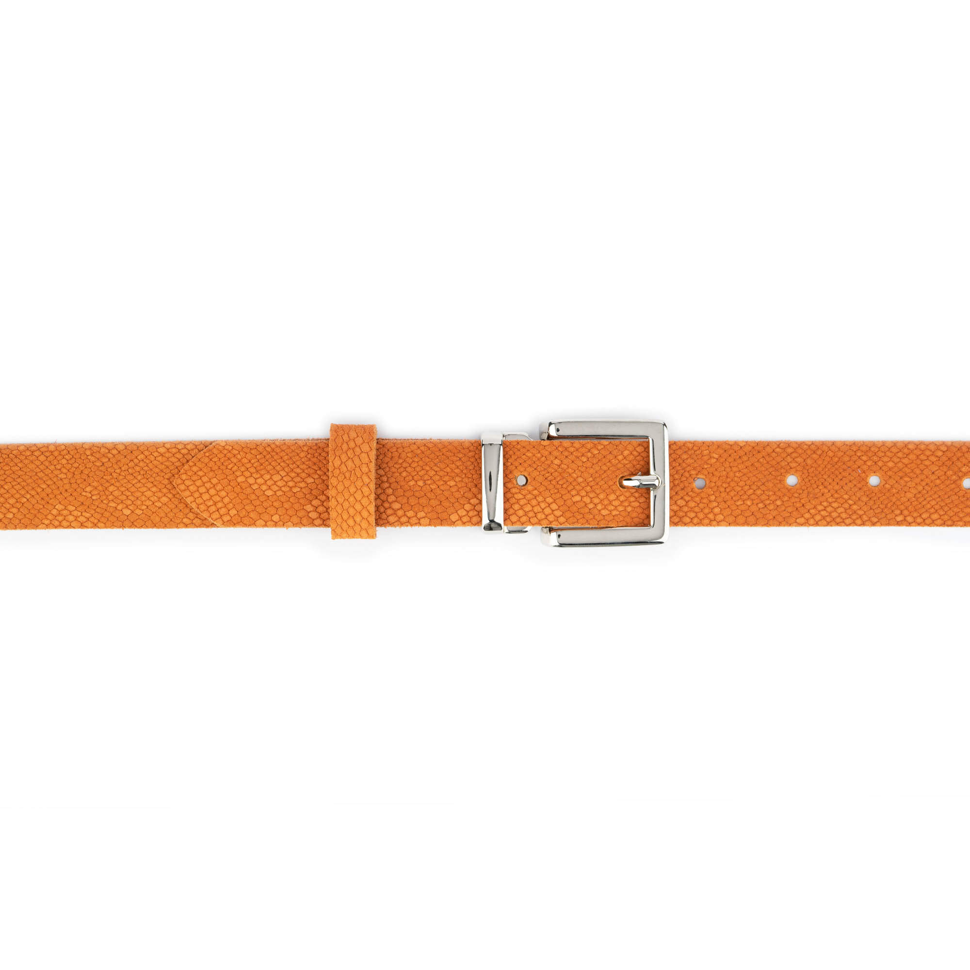 Buy Orange Snakeskin Suede Embossed Belt With Clasp Buckle ...
