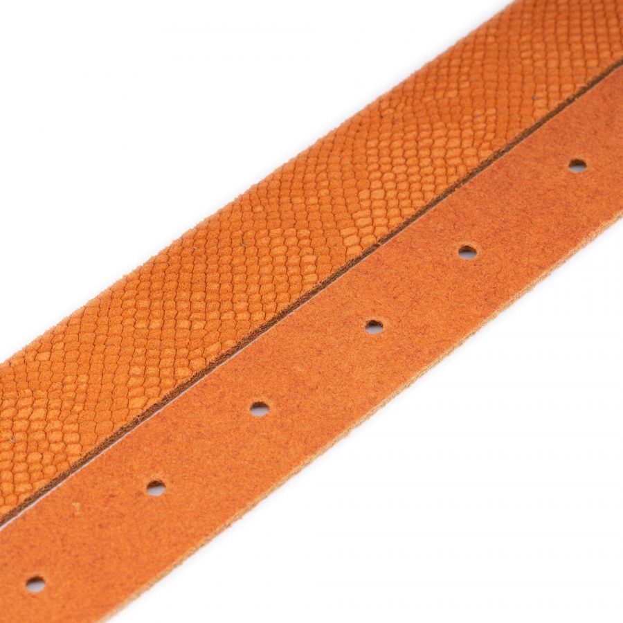 orange snakeskin suede embossed belt with gold buckle 4