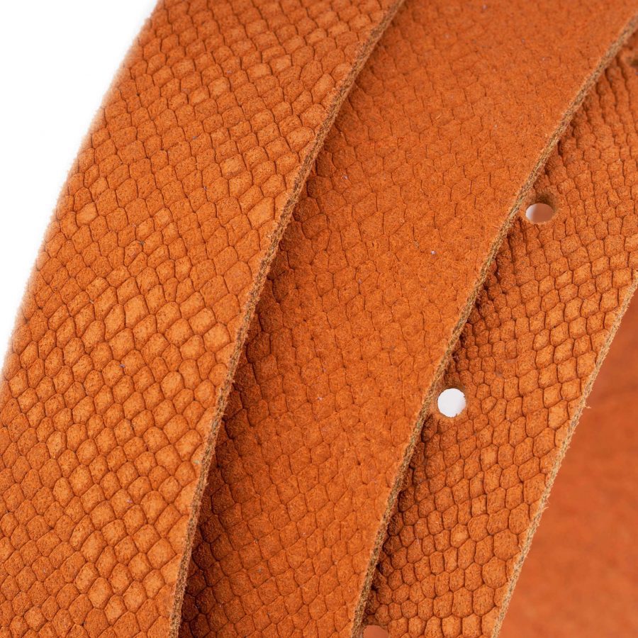 orange snakeskin suede embossed belt with gold buckle 5